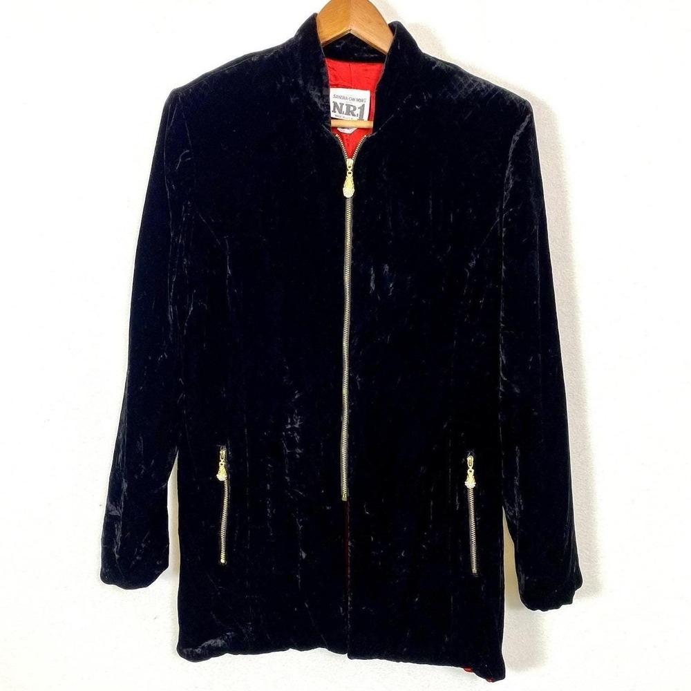 Vtg Sandra Ow-Wing NR1 Womens Large Velvet Black Zip Up Jacket Vampire Retro